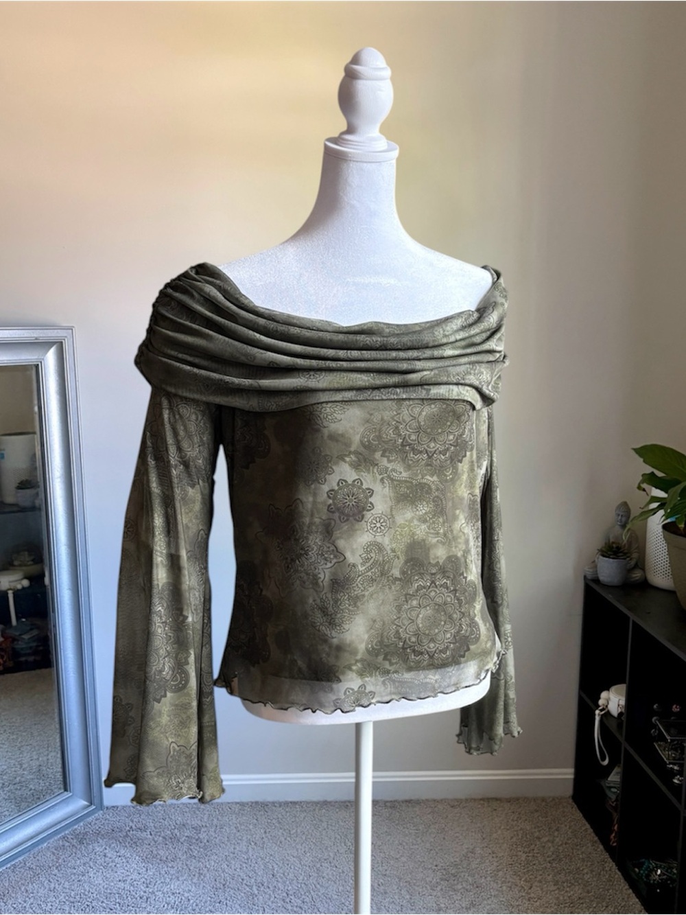 Forest Fairy Off-Shoulder Mesh Draped Blouse
